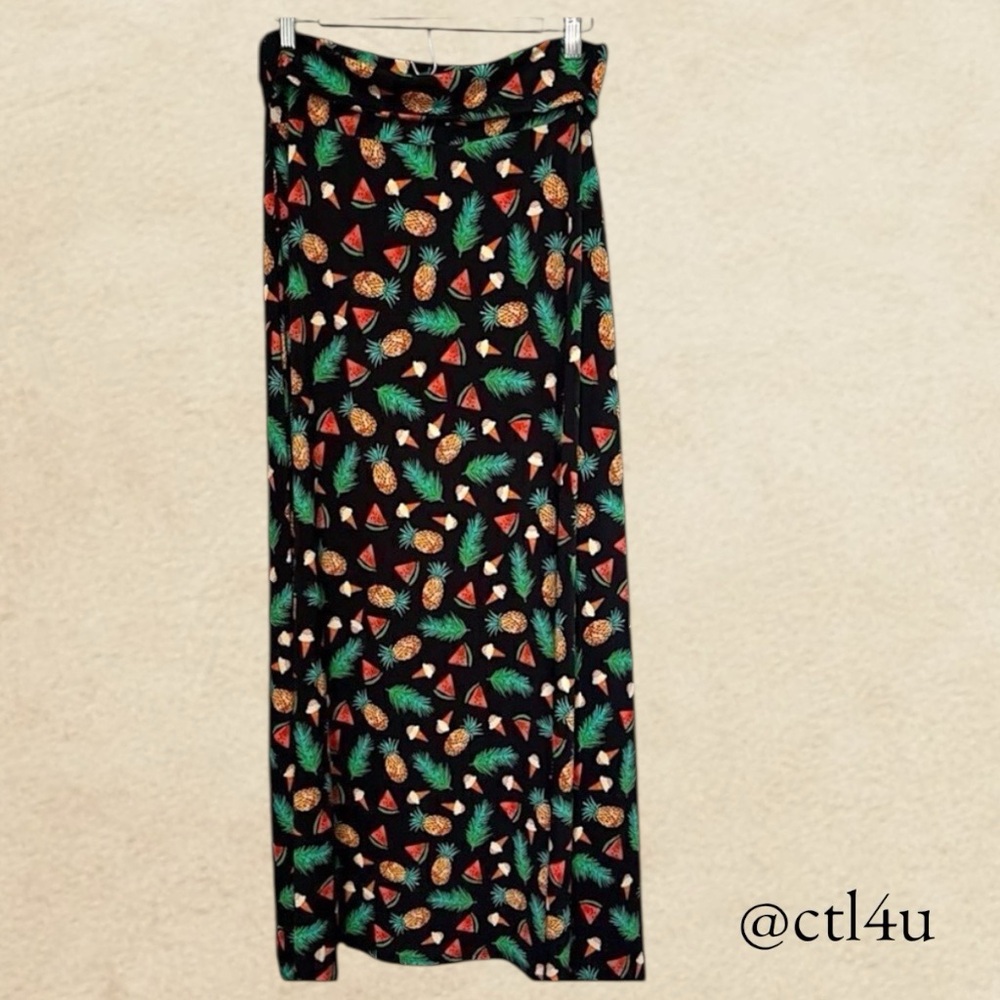 LuLaRoe Black Maxi Skirt Size S Fruit Ice Cream Print Tropical Y2K Summercore